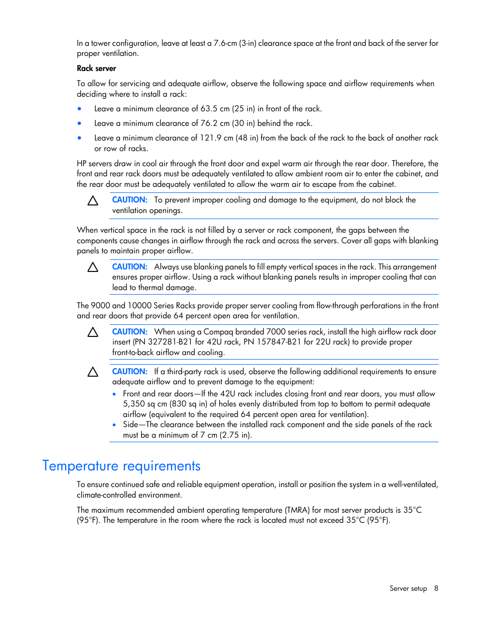 Temperature requirements | HP ProLiant ML110 G2 Server User Manual | Page 8 / 116