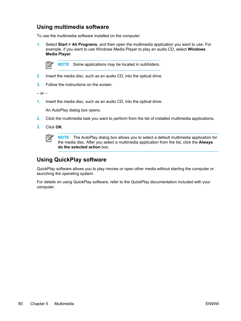 Using multimedia software, Using quickplay software, Using multimedia software using quickplay software | HP Pavilion dv5127eu Notebook PC User Manual | Page 100 / 192