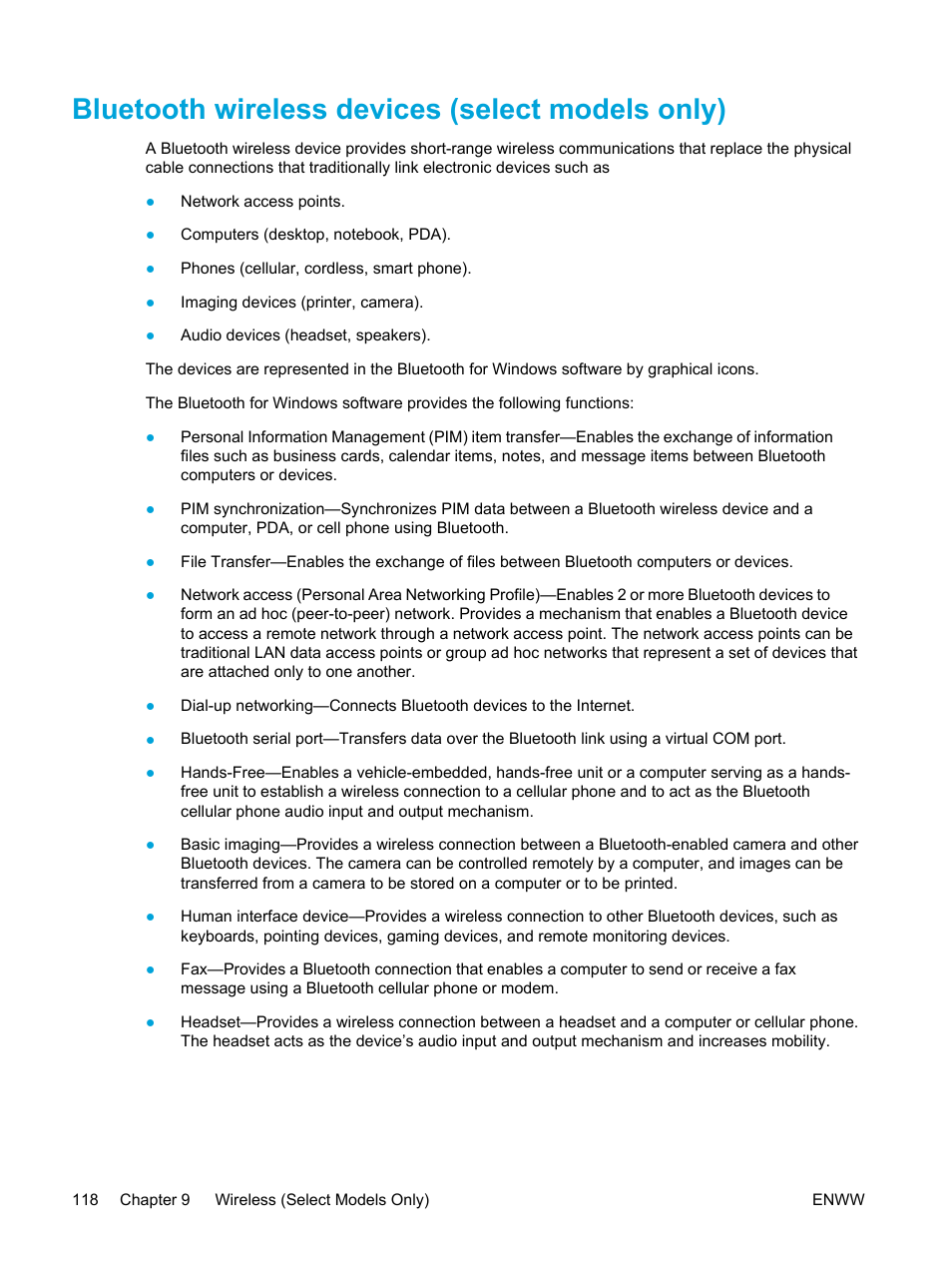 Bluetooth wireless devices (select models only) | HP Pavilion dv5127eu Notebook PC User Manual | Page 128 / 192