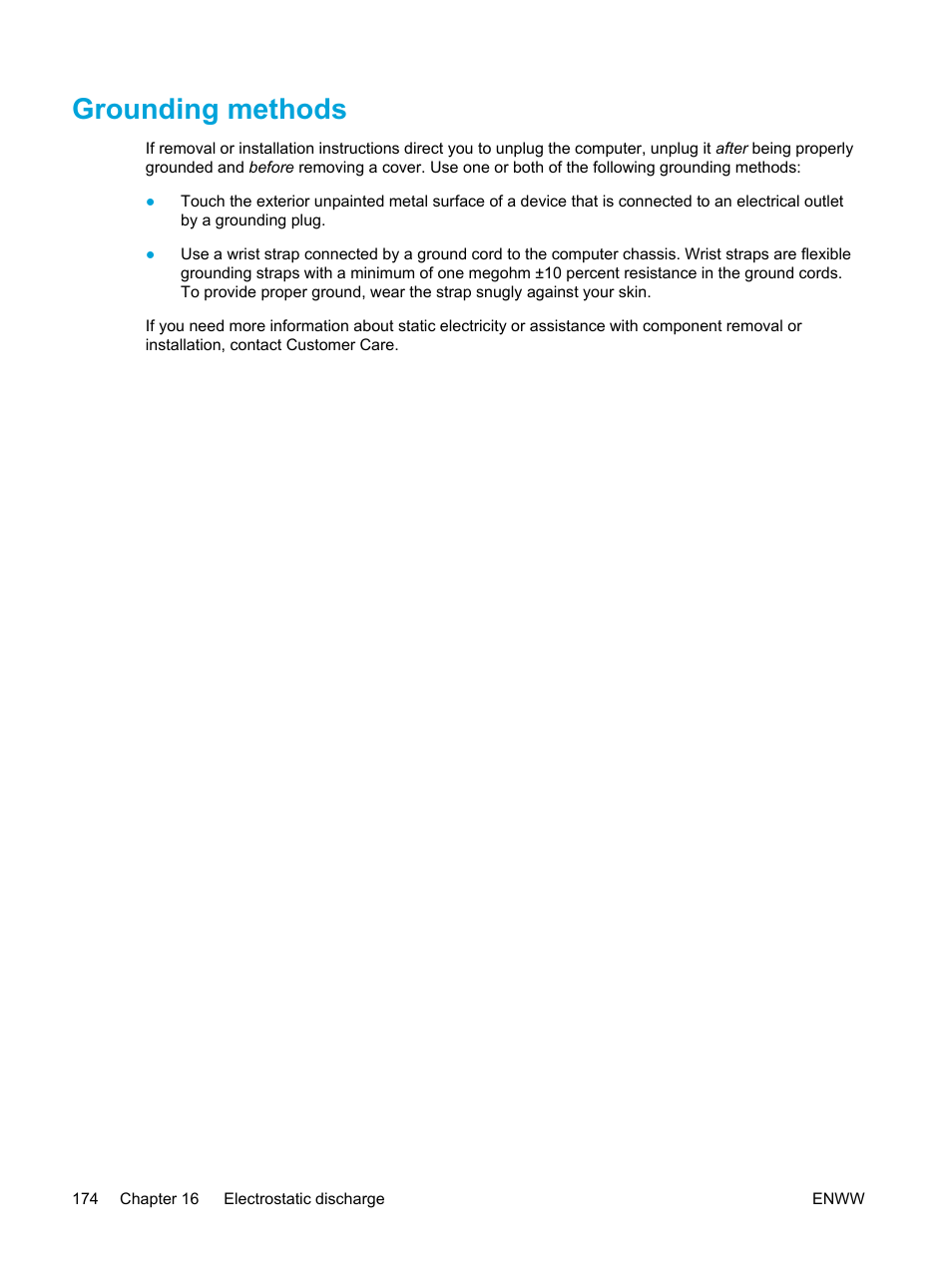 Grounding methods | HP Pavilion dv5127eu Notebook PC User Manual | Page 184 / 192