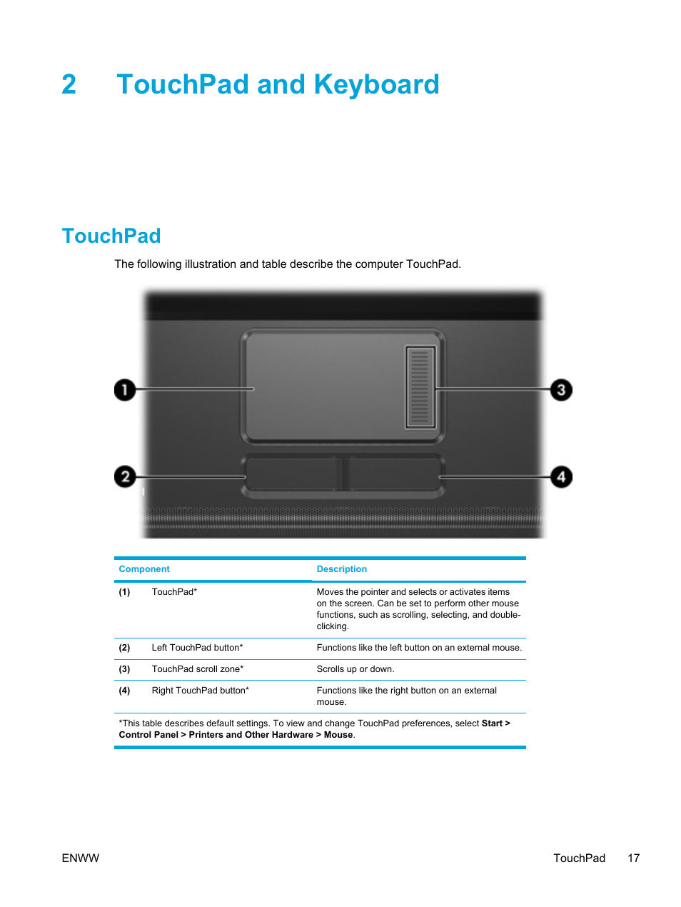 Touchpad and keyboard, Touchpad, 2 touchpad and keyboard | 2touchpad and keyboard | HP Pavilion dv5127eu Notebook PC User Manual | Page 27 / 192