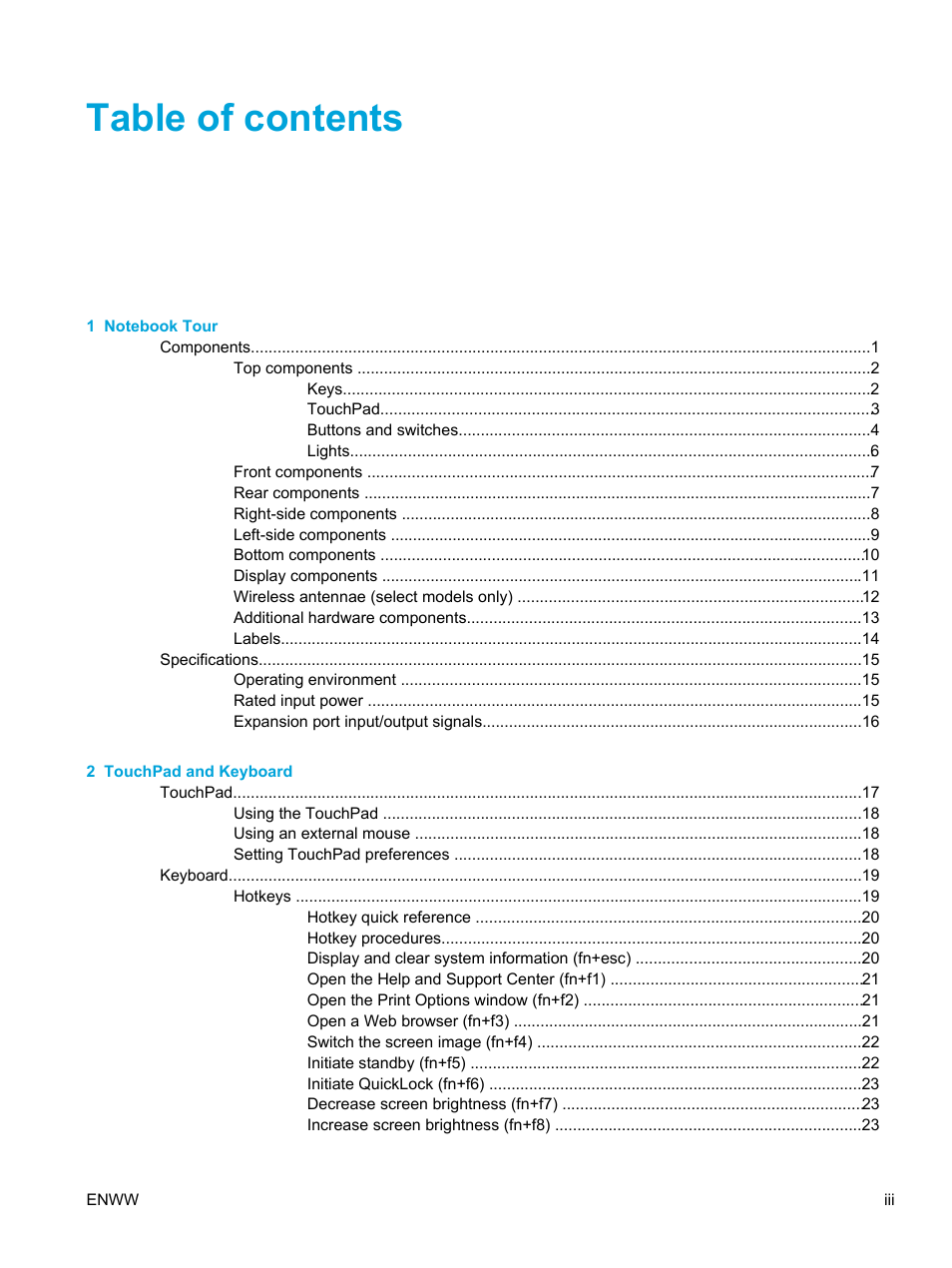 HP Pavilion dv5127eu Notebook PC User Manual | Page 3 / 192