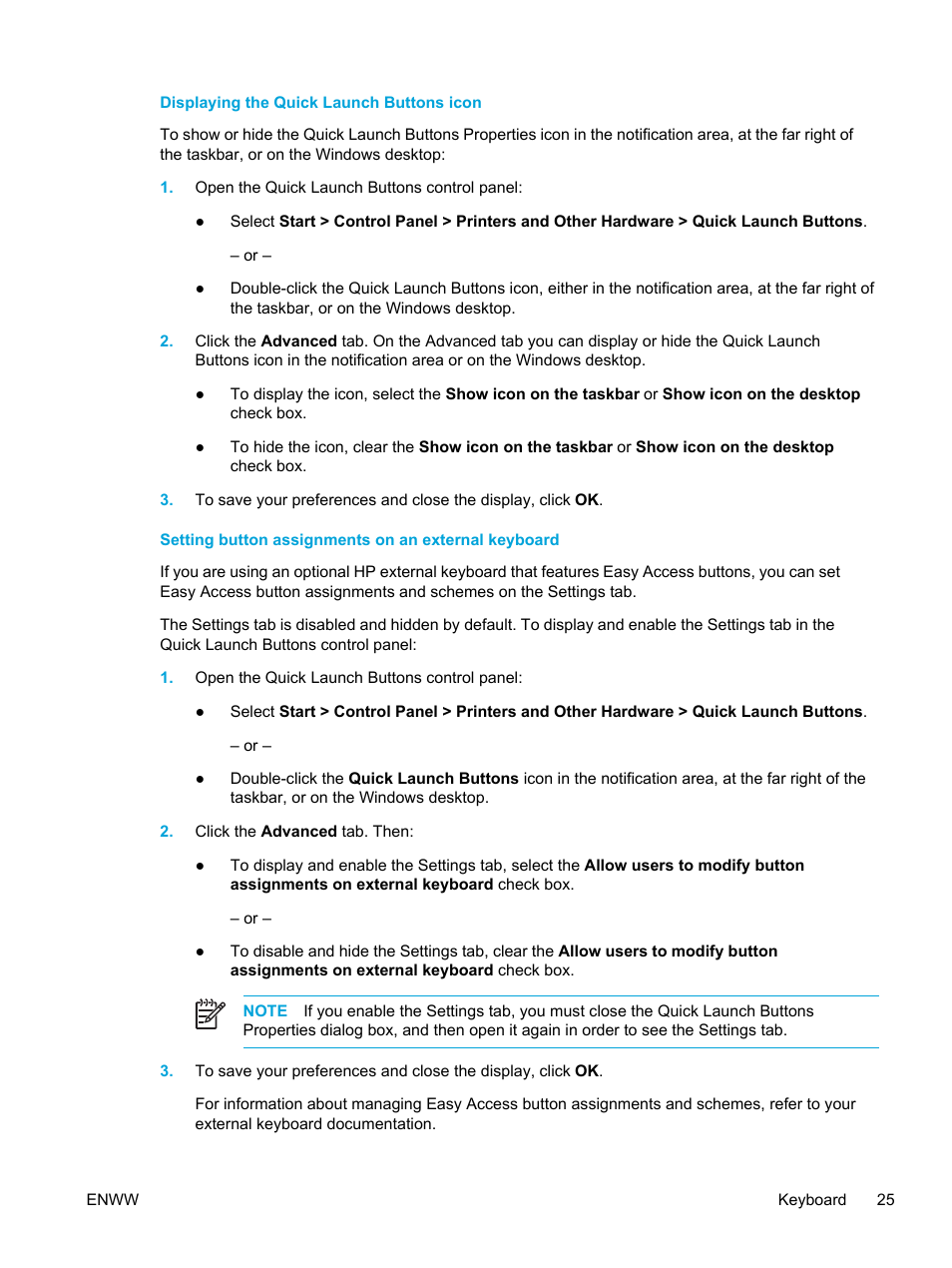 Displaying the quick launch buttons icon, Setting button assignments on an external keyboard | HP Pavilion dv5127eu Notebook PC User Manual | Page 35 / 192
