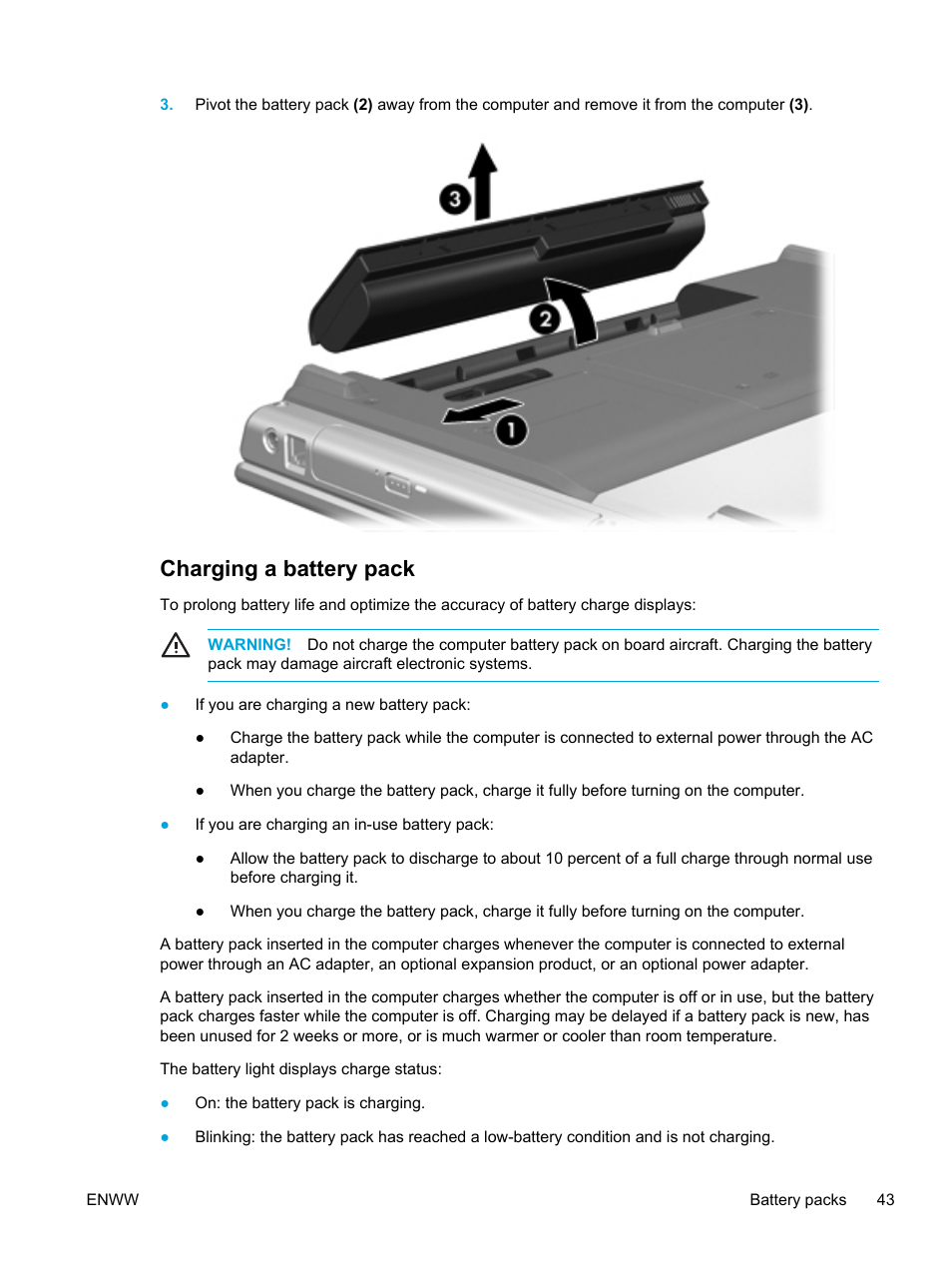 Charging a battery pack | HP Pavilion dv5127eu Notebook PC User Manual | Page 53 / 192