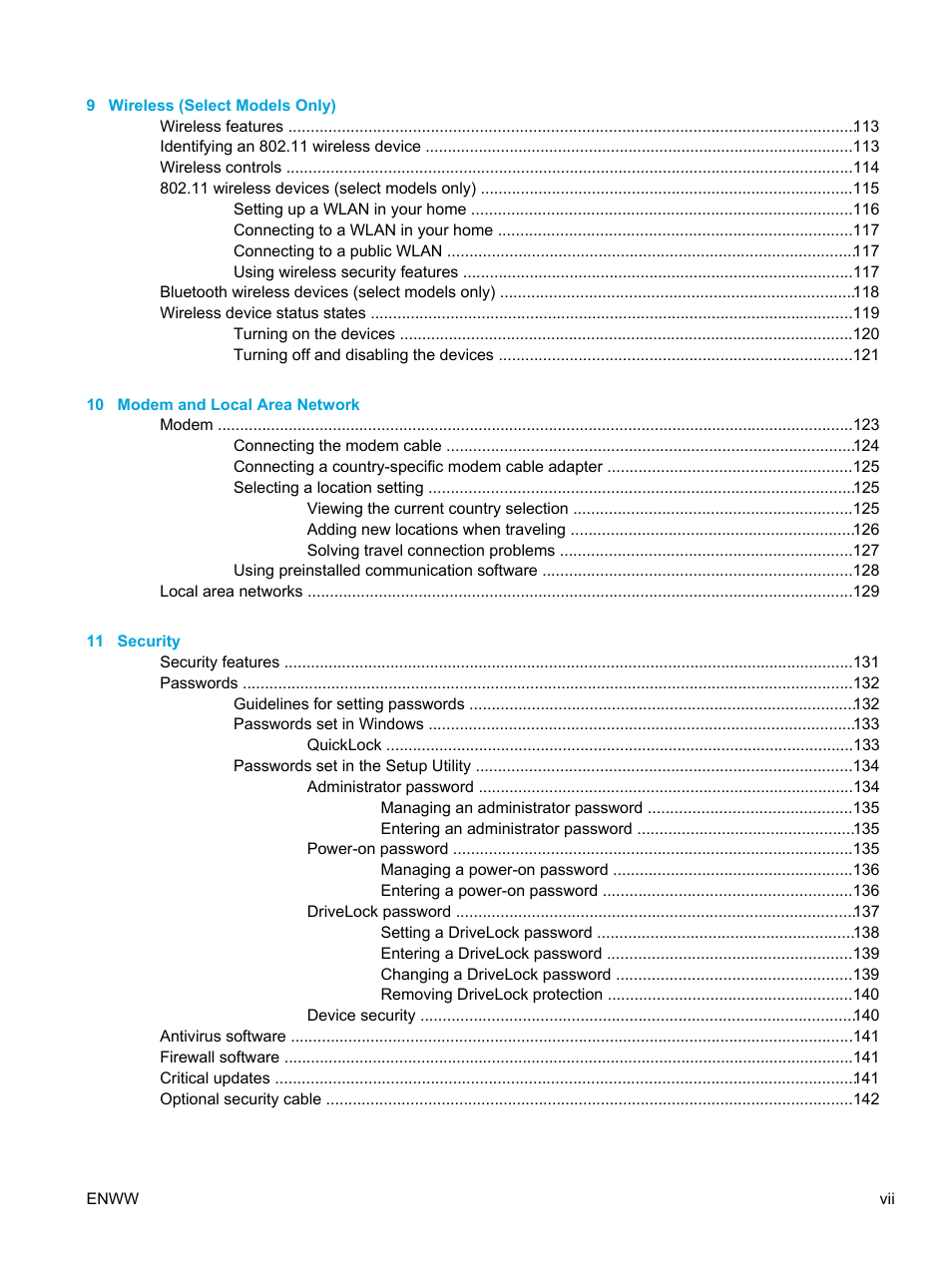 HP Pavilion dv5127eu Notebook PC User Manual | Page 7 / 192