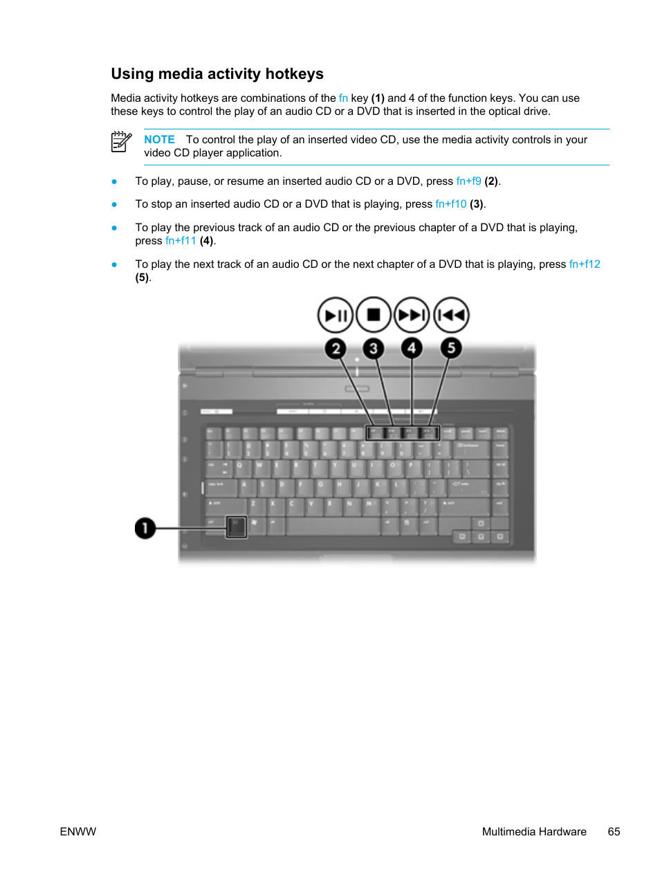 Using media activity hotkeys | HP Pavilion dv5127eu Notebook PC User Manual | Page 75 / 192