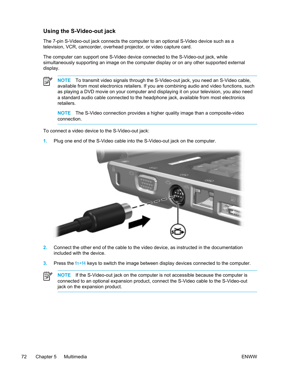 Using the s-video-out jack | HP Pavilion dv5127eu Notebook PC User Manual | Page 82 / 192
