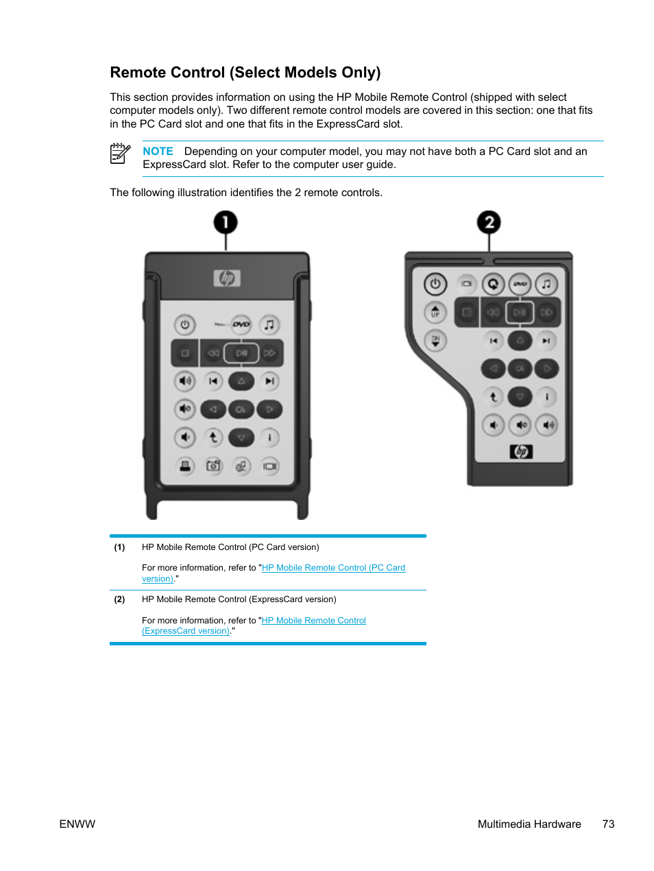 Remote control (select models only) | HP Pavilion dv5127eu Notebook PC User Manual | Page 83 / 192