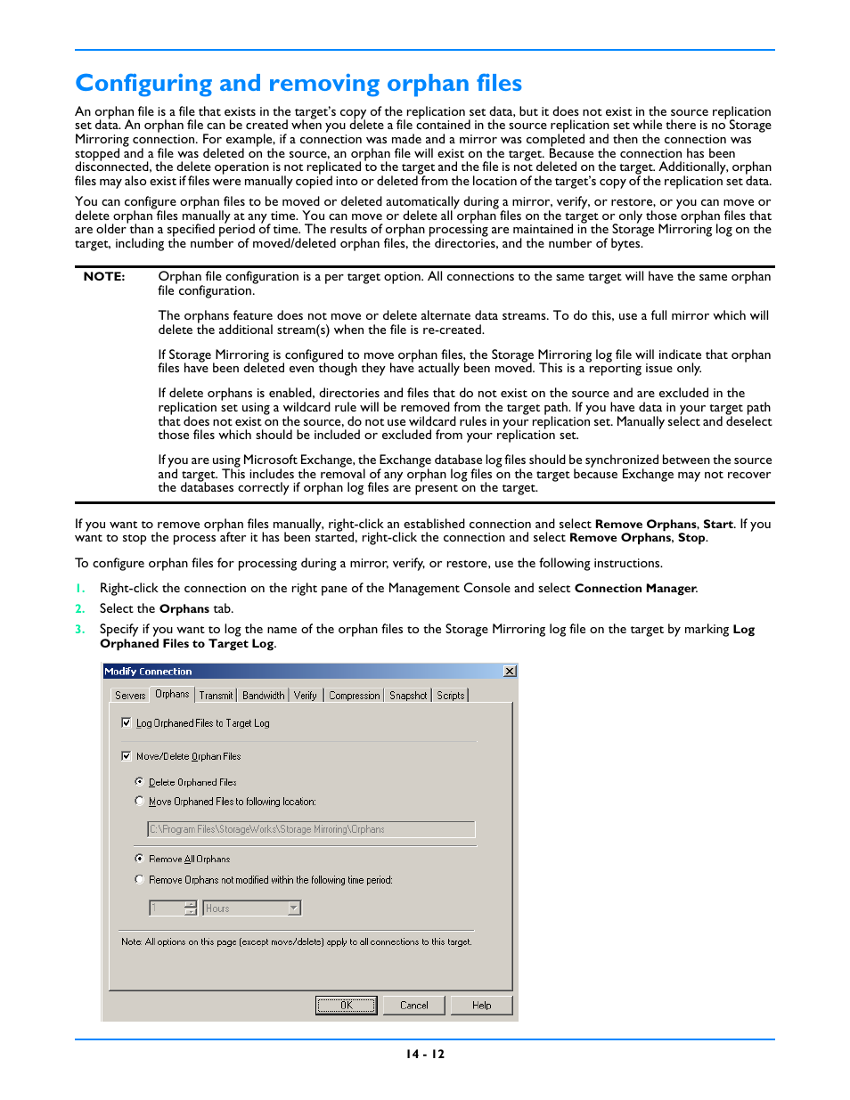 Configuring and removing orphan files, Configuring and removing orphan files -12 | HP Storage Mirroring V5 Software User Manual | Page 101 / 212