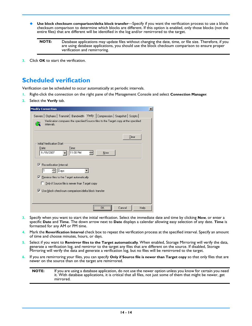 Scheduled verification, Scheduled verification -14 | HP Storage Mirroring V5 Software User Manual | Page 103 / 212