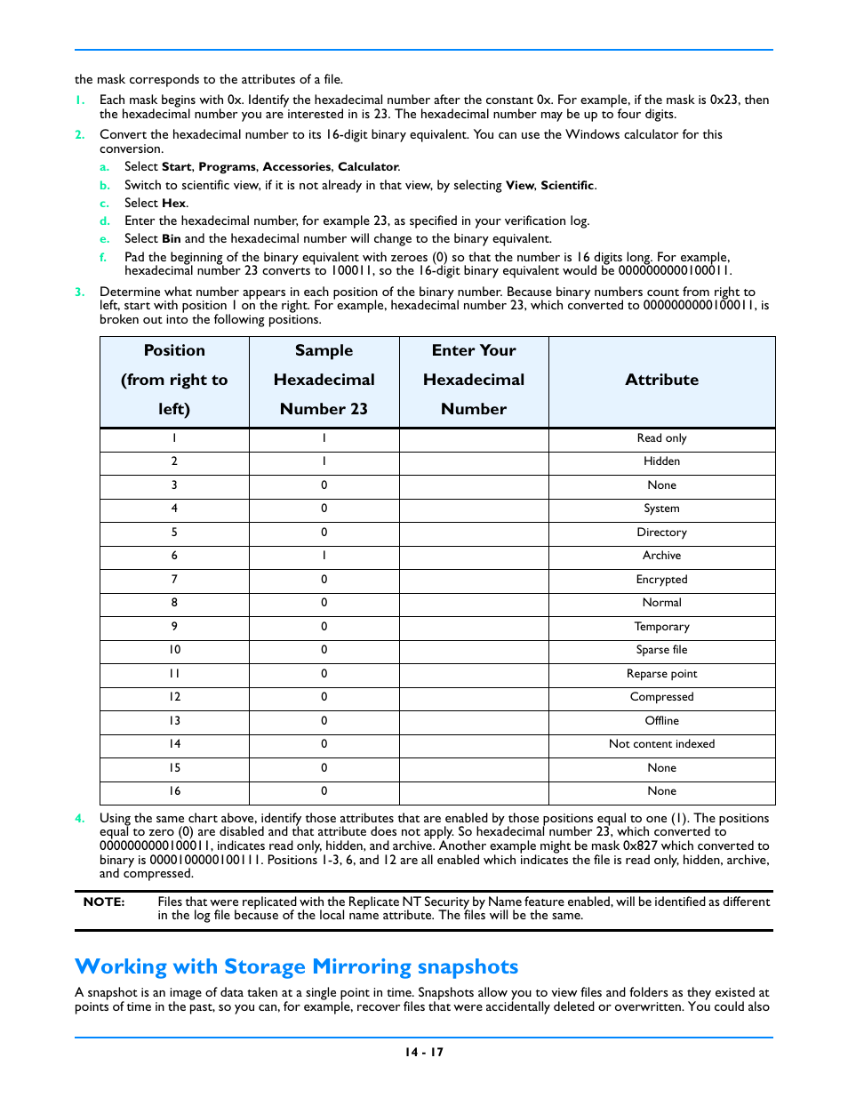 Working with storage mirroring snapshots, Working with storage mirroring snapshots -17 | HP Storage Mirroring V5 Software User Manual | Page 106 / 212