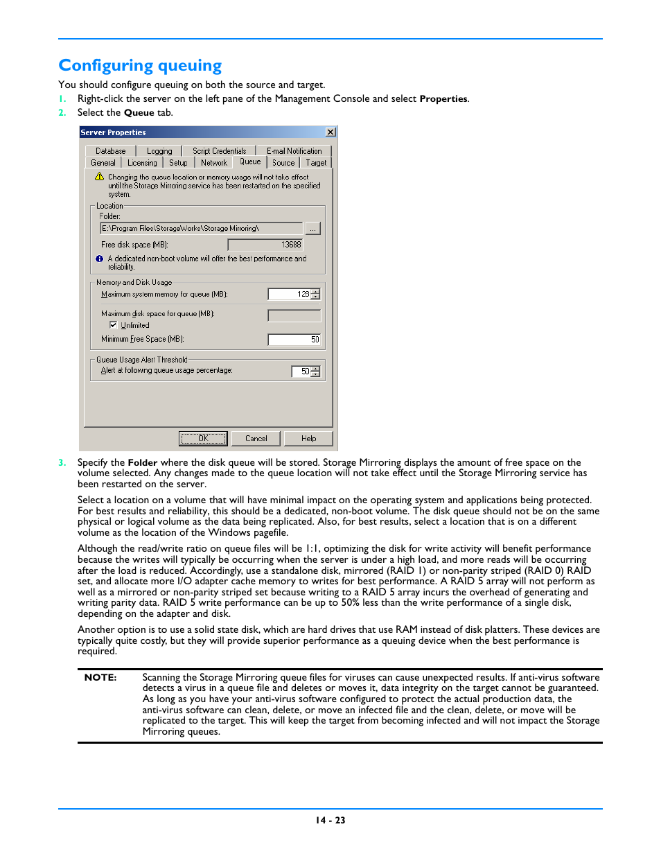 Configuring queuing, Configuring queuing -23 | HP Storage Mirroring V5 Software User Manual | Page 112 / 212