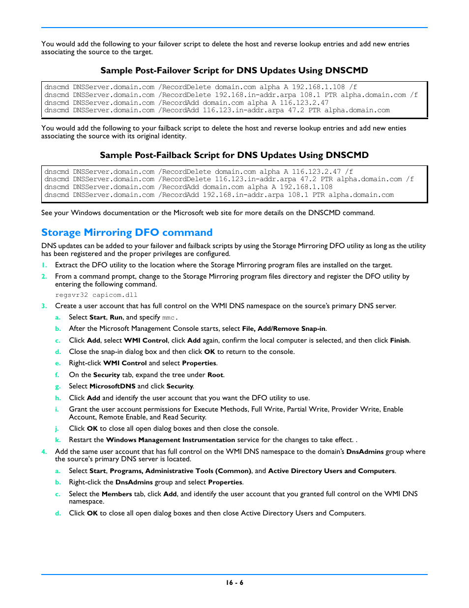 Storage mirroring dfo command -6, Storage mirroring dfo command | HP Storage Mirroring V5 Software User Manual | Page 128 / 212