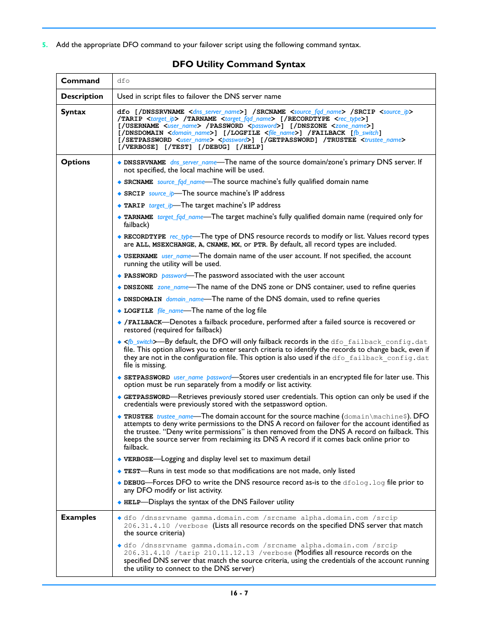 Dfo utility command syntax | HP Storage Mirroring V5 Software User Manual | Page 129 / 212