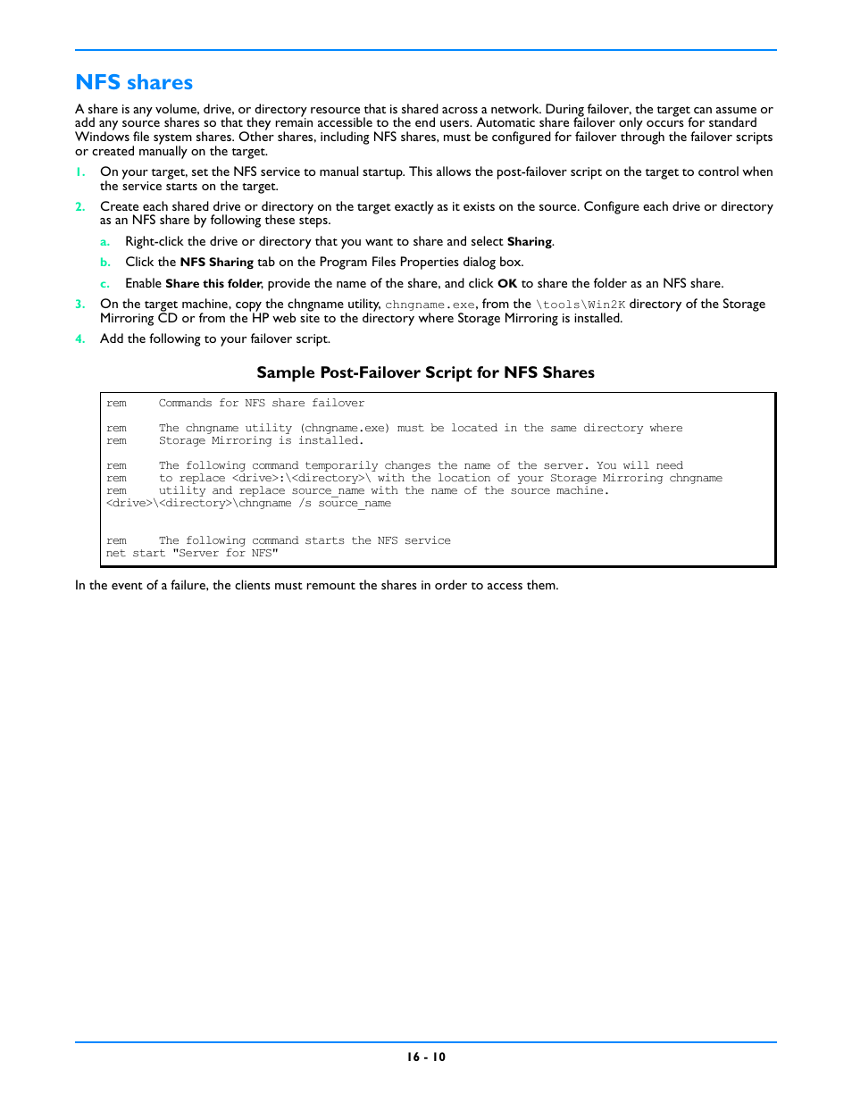 Nfs shares, Nfs shares -10 | HP Storage Mirroring V5 Software User Manual | Page 132 / 212