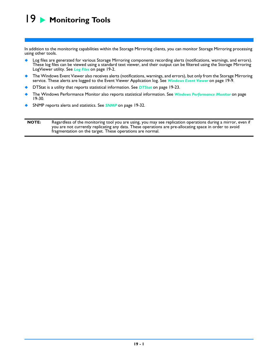 Monitoring tools, Chapter 19: monitoring tools | HP Storage Mirroring V5 Software User Manual | Page 147 / 212