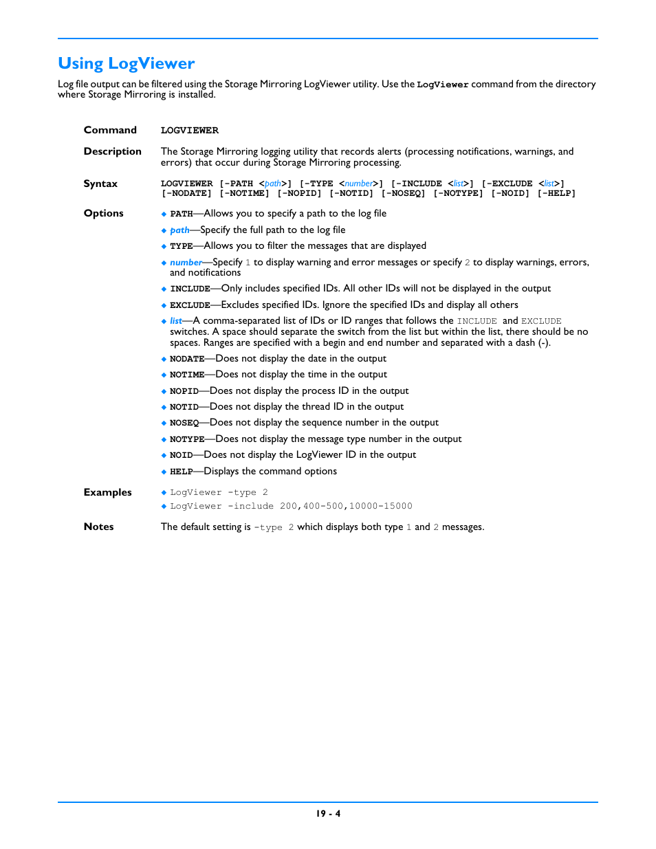 Using logviewer, Using logviewer -4 | HP Storage Mirroring V5 Software User Manual | Page 150 / 212