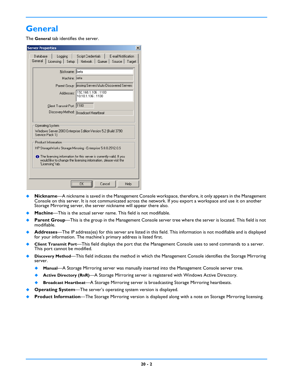 General, General -2 | HP Storage Mirroring V5 Software User Manual | Page 184 / 212