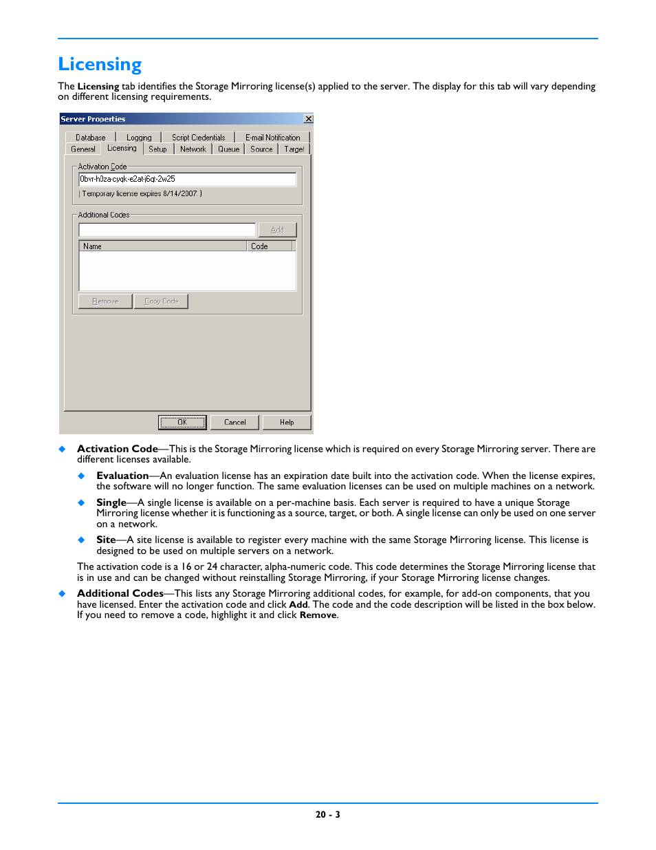 Licensing, Licensing -3 | HP Storage Mirroring V5 Software User Manual | Page 185 / 212