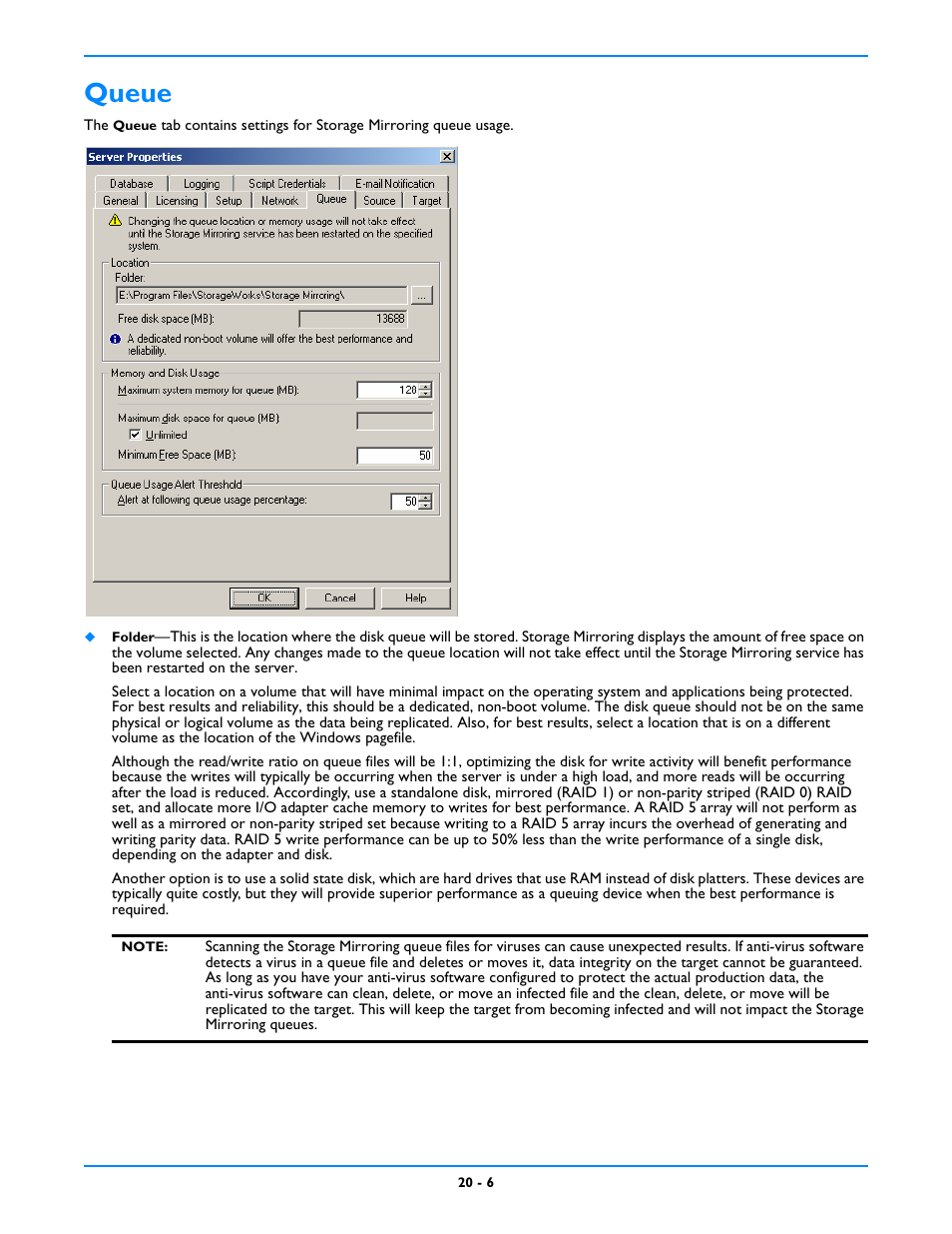 Queue, Queue -6 | HP Storage Mirroring V5 Software User Manual | Page 188 / 212