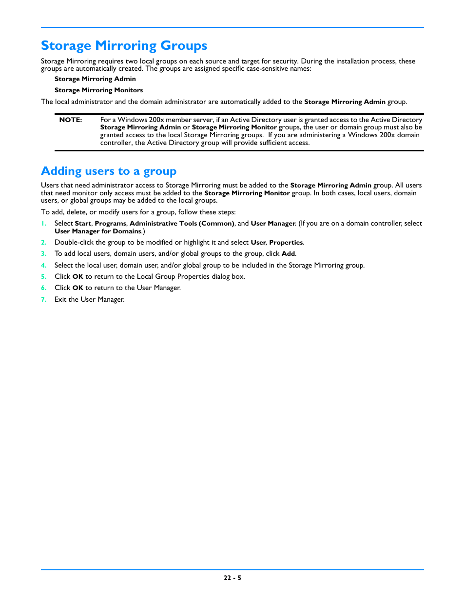 Storage mirroring groups, Adding users to a group | HP Storage Mirroring V5 Software User Manual | Page 208 / 212