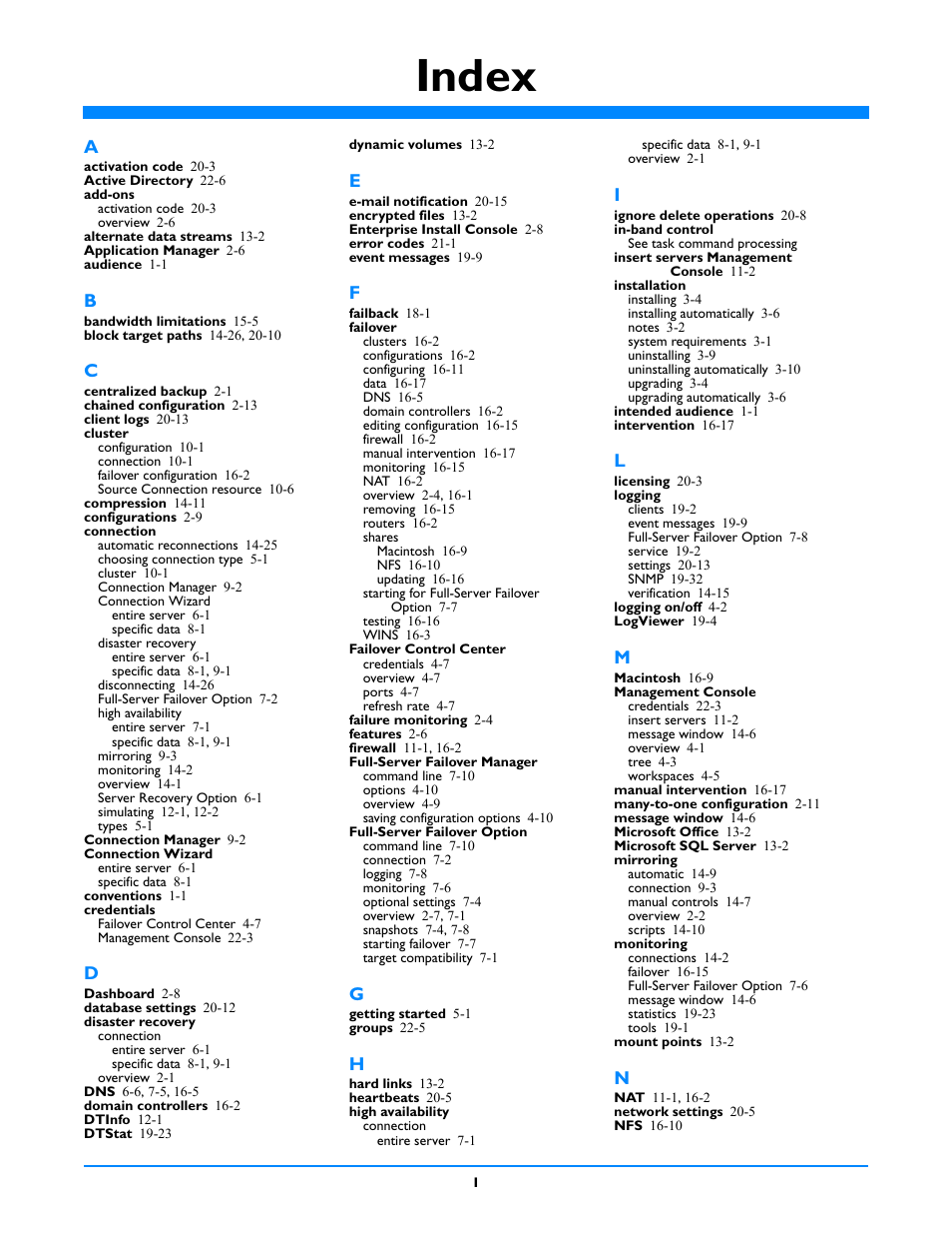 Index | HP Storage Mirroring V5 Software User Manual | Page 211 / 212