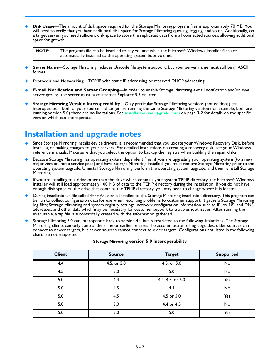 Installation and upgrade notes | HP Storage Mirroring V5 Software User Manual | Page 25 / 212