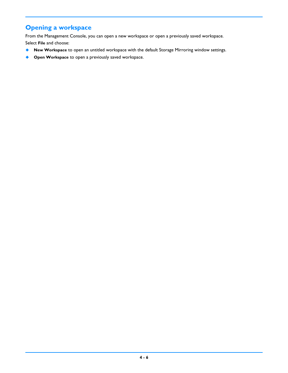 Opening a workspace, Opening a workspace -6 | HP Storage Mirroring V5 Software User Manual | Page 39 / 212