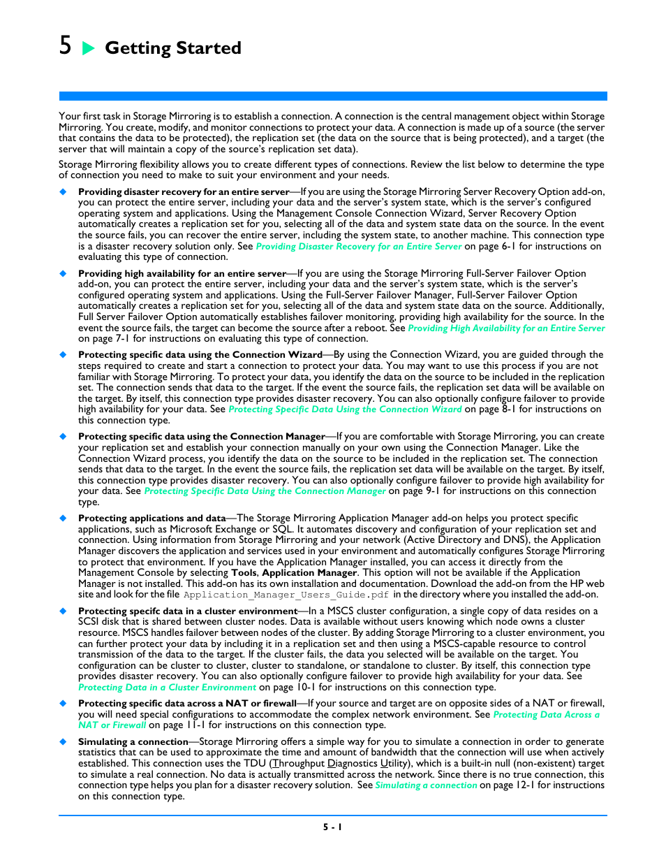 Getting started, Chapter 5: getting started -1 | HP Storage Mirroring V5 Software User Manual | Page 44 / 212