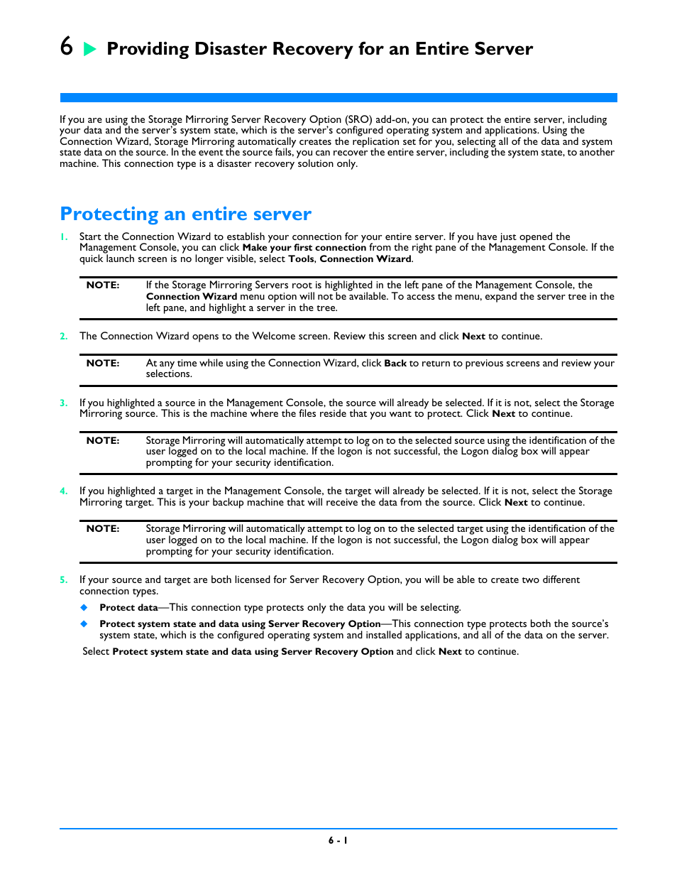 Providing disaster recovery for an entire server, Protecting an entire server, Protecting an entire server -1 | HP Storage Mirroring V5 Software User Manual | Page 46 / 212