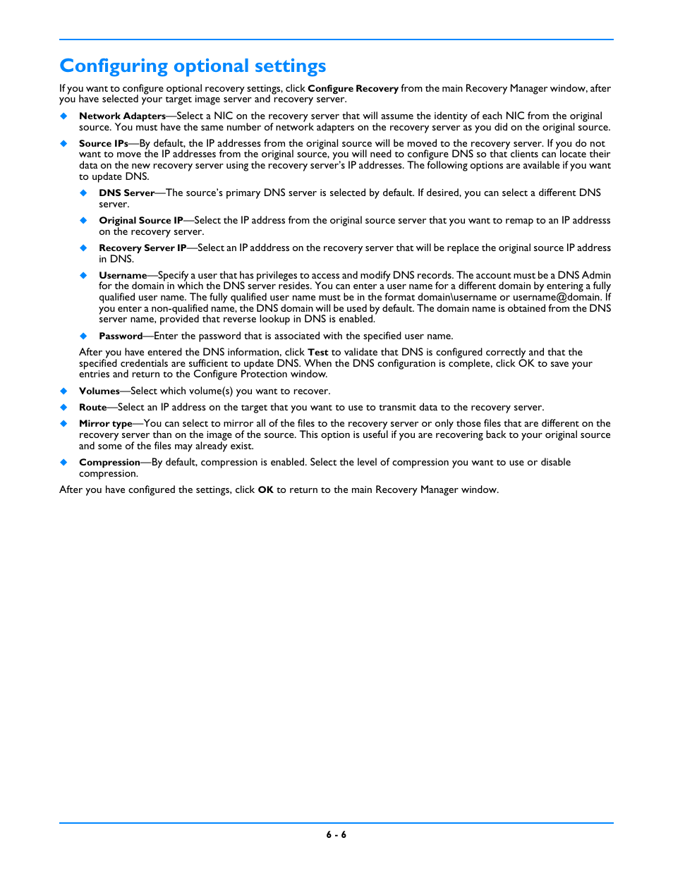Configuring optional settings, Configuring optional settings -6 | HP Storage Mirroring V5 Software User Manual | Page 51 / 212