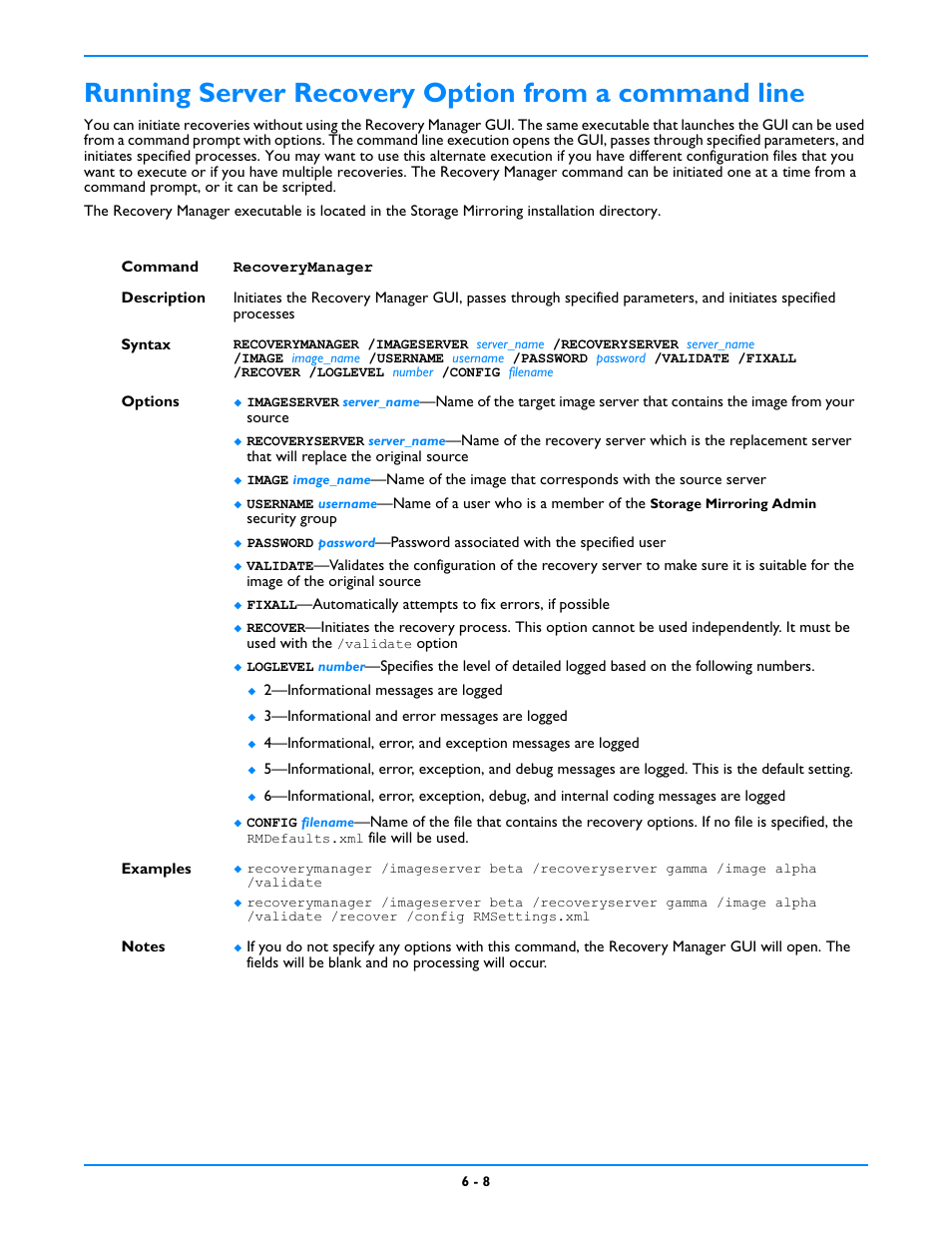 Running server recovery option from a command line | HP Storage Mirroring V5 Software User Manual | Page 53 / 212