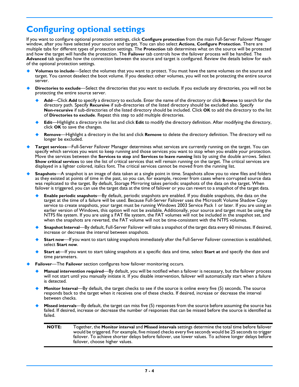 Configuring optional settings, Configuring optional settings -4 | HP Storage Mirroring V5 Software User Manual | Page 58 / 212