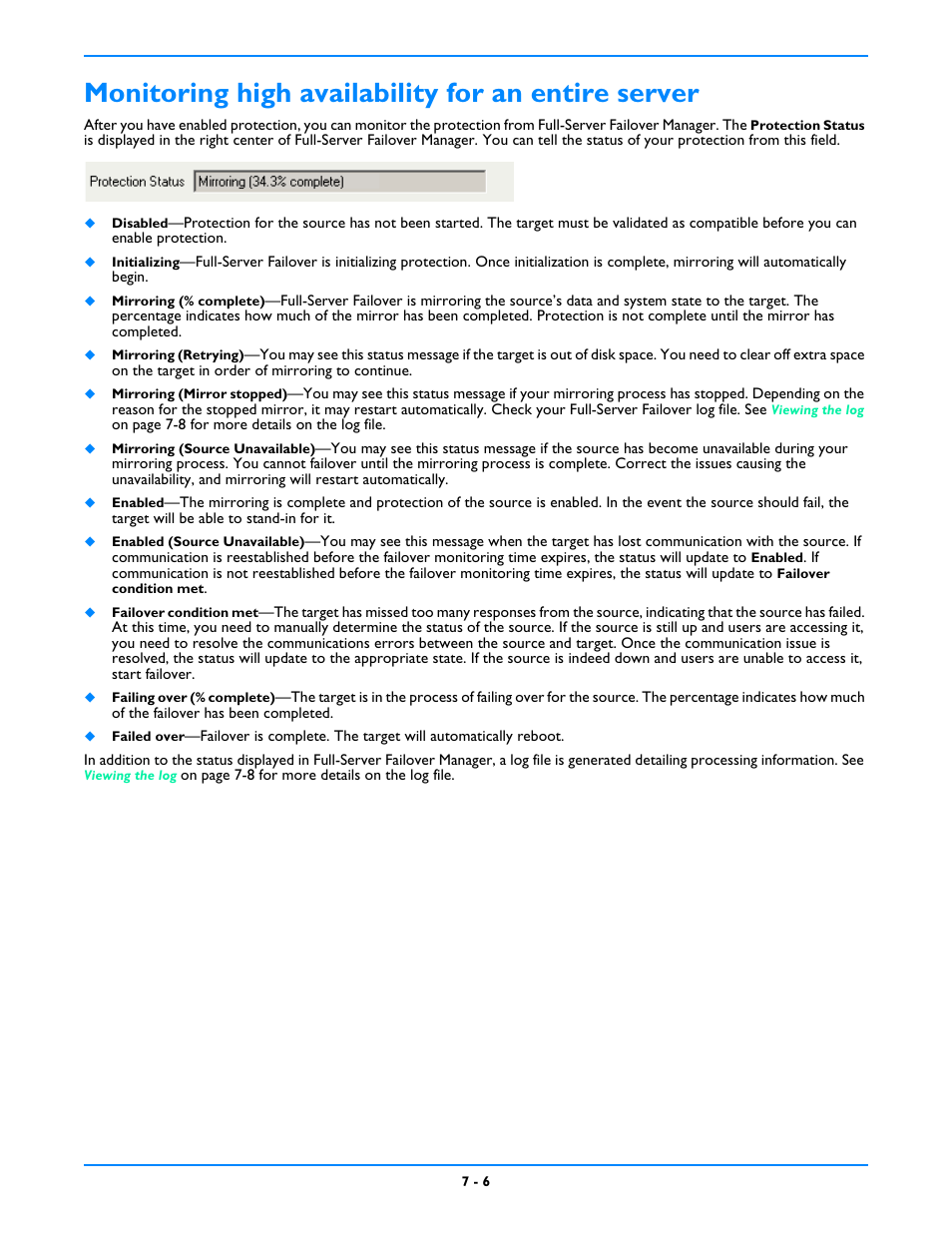 Monitoring high availability for an entire server | HP Storage Mirroring V5 Software User Manual | Page 60 / 212