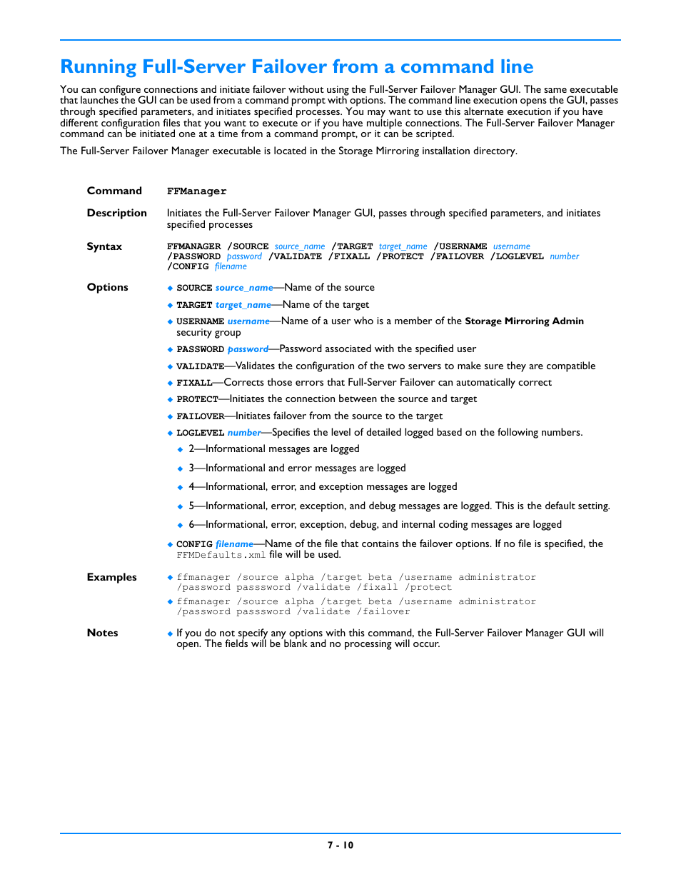 Running full-server failover from a command line | HP Storage Mirroring V5 Software User Manual | Page 64 / 212