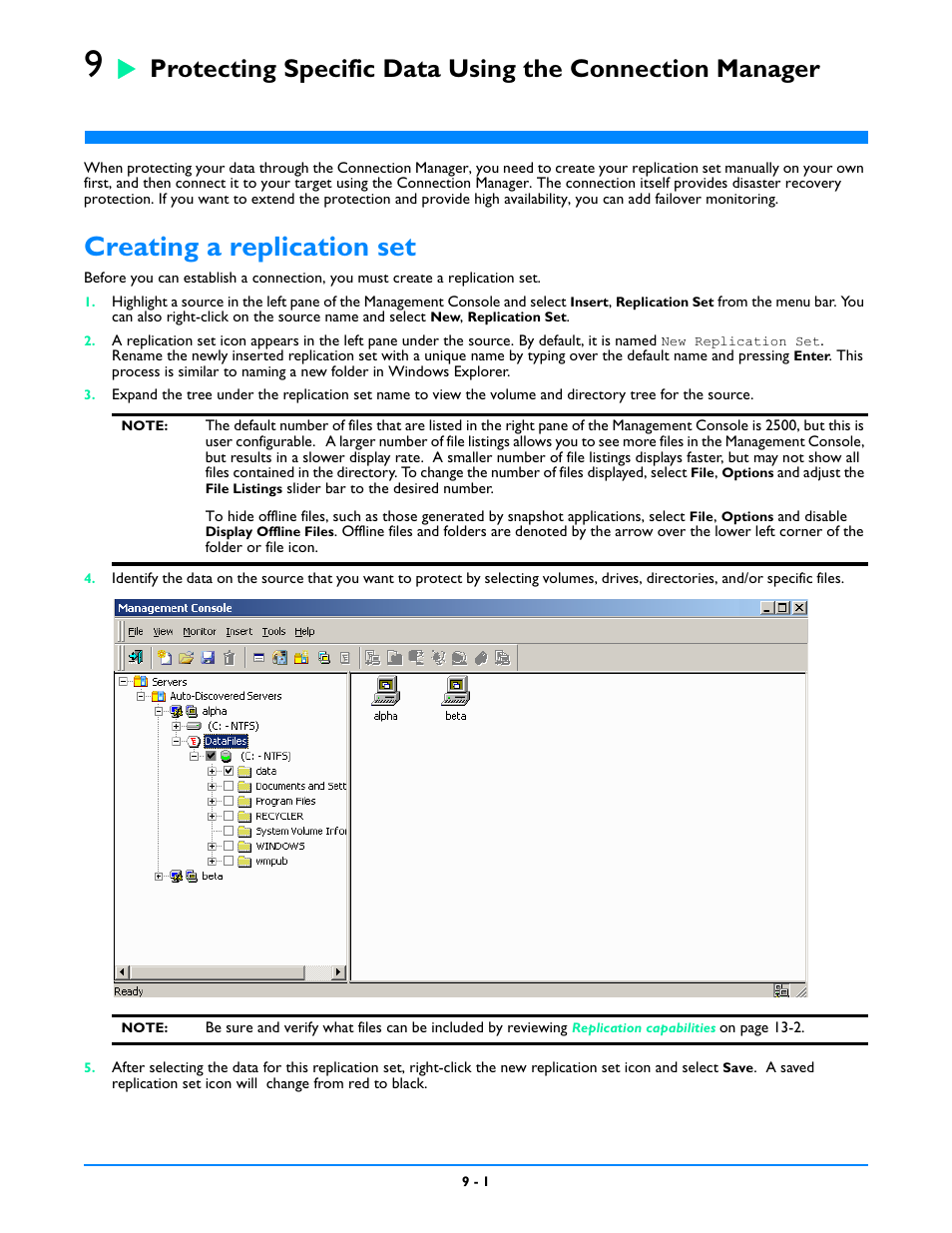 Creating a replication set, Creating a replication set -1 | HP Storage Mirroring V5 Software User Manual | Page 68 / 212