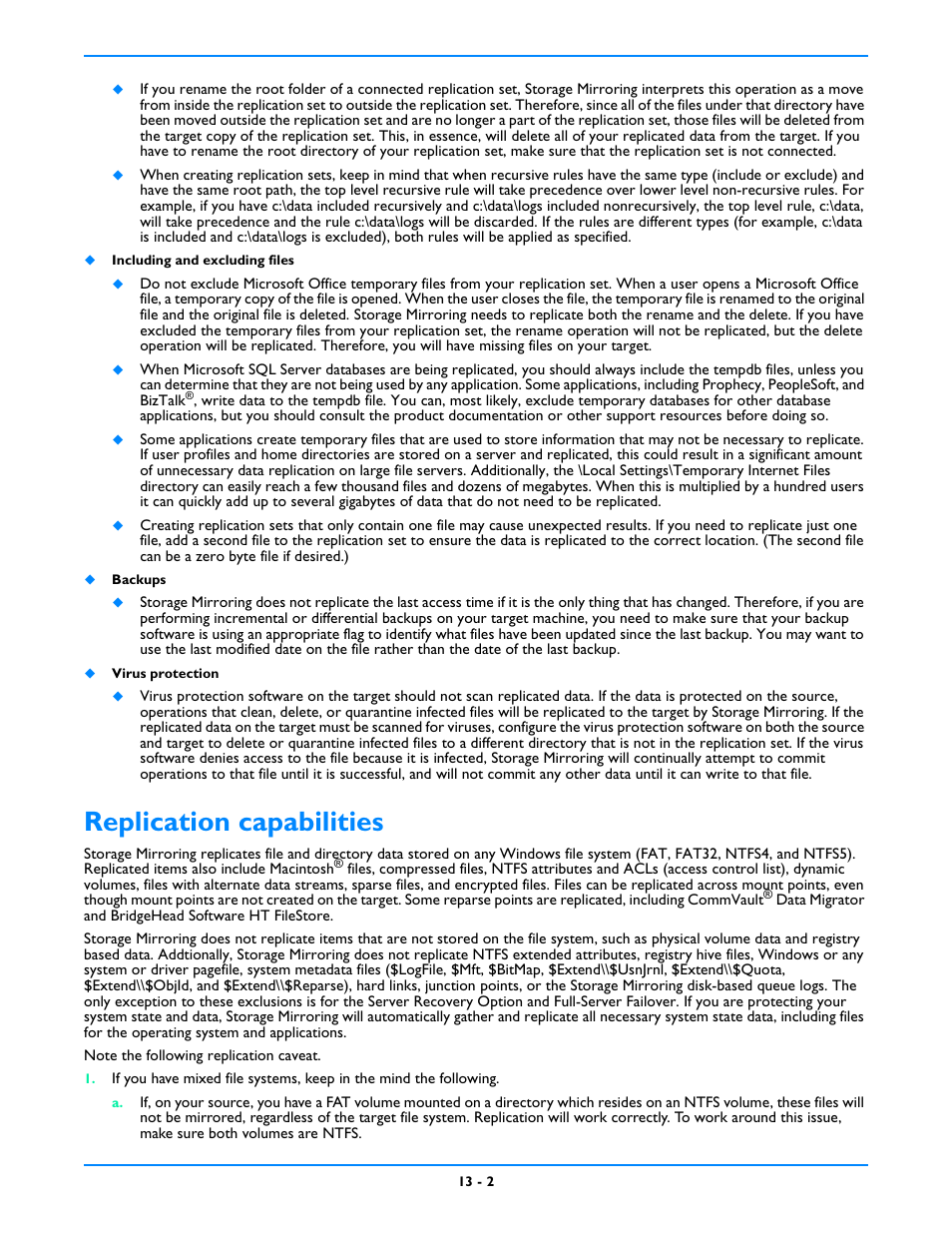 Replication capabilities, Replication capabilities -2 | HP Storage Mirroring V5 Software User Manual | Page 85 / 212