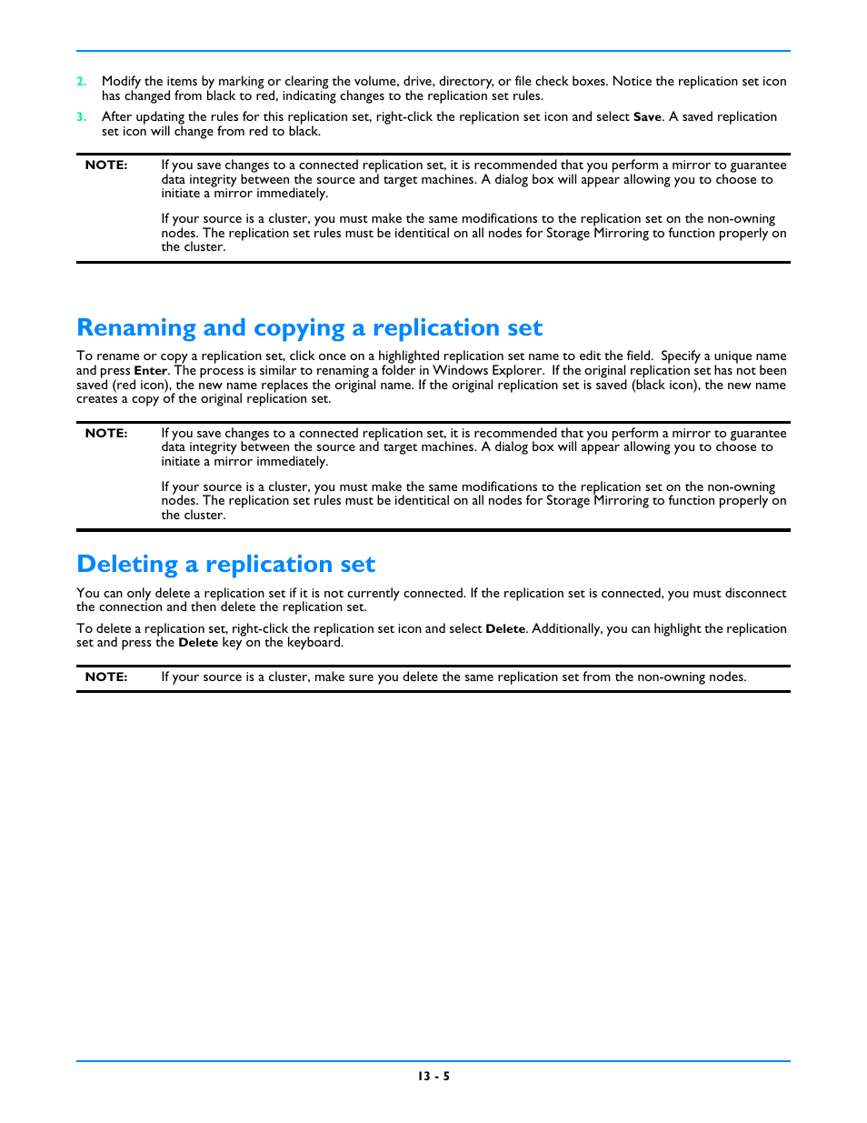 Renaming and copying a replication set, Deleting a replication set, Renaming and copying a replication set -5 | Deleting a replication set -5 | HP Storage Mirroring V5 Software User Manual | Page 88 / 212