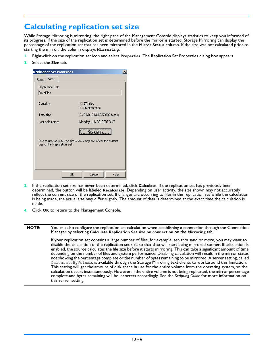 Calculating replication set size, Calculating replication set size -6 | HP Storage Mirroring V5 Software User Manual | Page 89 / 212