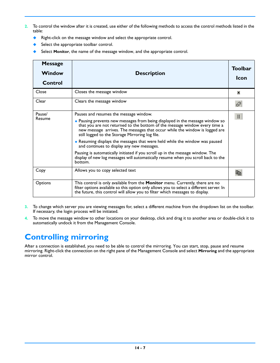 Controlling mirroring, Controlling mirroring -7 | HP Storage Mirroring V5 Software User Manual | Page 96 / 212