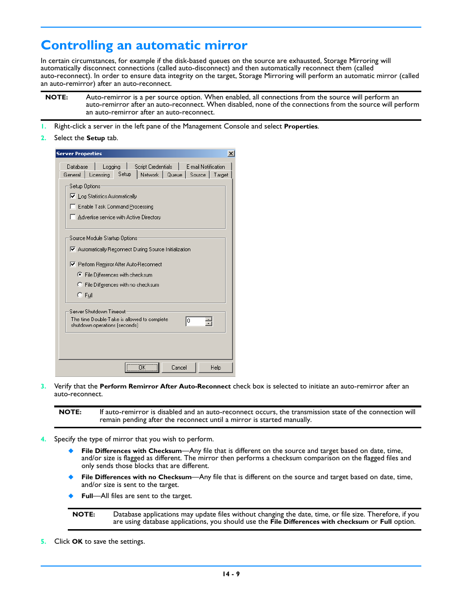 Controlling an automatic mirror, Controlling an automatic mirror -9 | HP Storage Mirroring V5 Software User Manual | Page 98 / 212