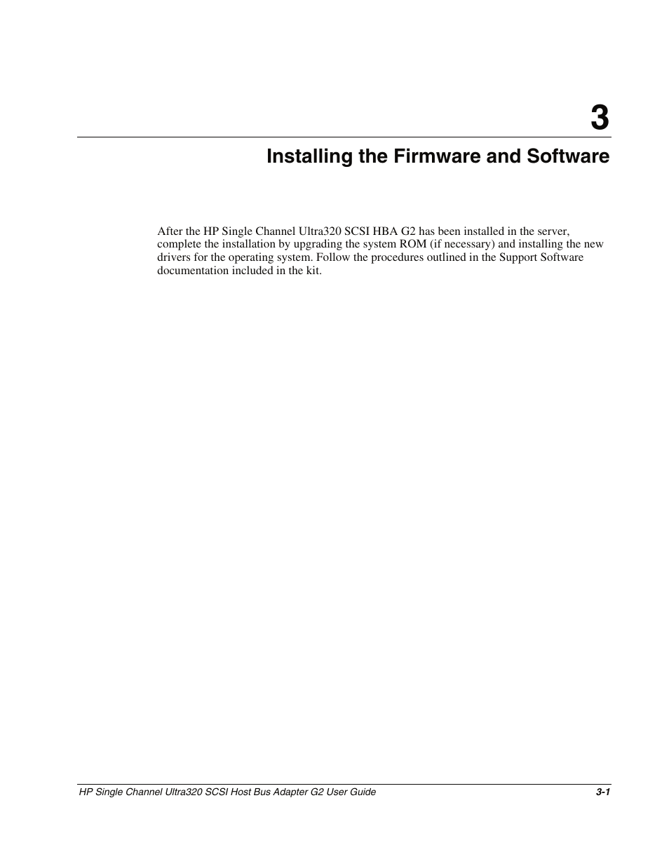 Chapter 3: installing the firmware and software, Chapter 3, Installing the firmware and software | HP Single Channel Ultra320 SCSI G2 Host Bus Adapter User Manual | Page 19 / 29