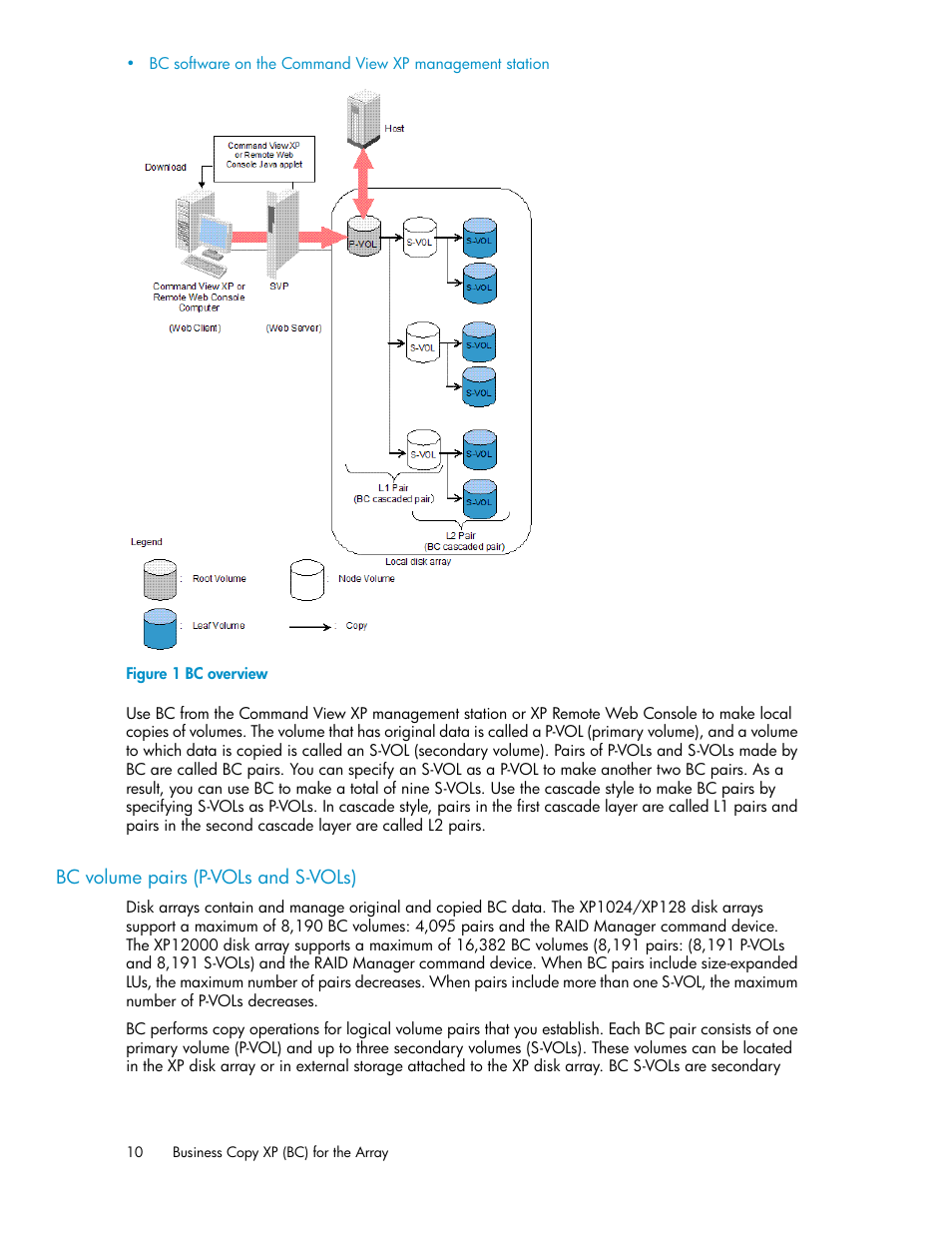 Bc volume pairs (p-vols and s-vols), Bc overview | HP XP Business Copy Software User Manual | Page 10 / 98