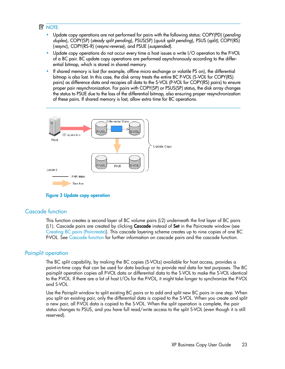 Cascade function, Pairsplit operation, 23 pairsplit operation | Update copy operation | HP XP Business Copy Software User Manual | Page 23 / 98