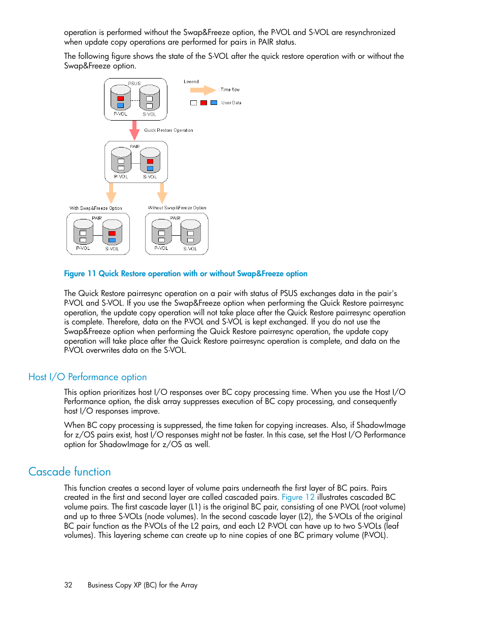 Host i/o performance option, Cascade function | HP XP Business Copy Software User Manual | Page 32 / 98