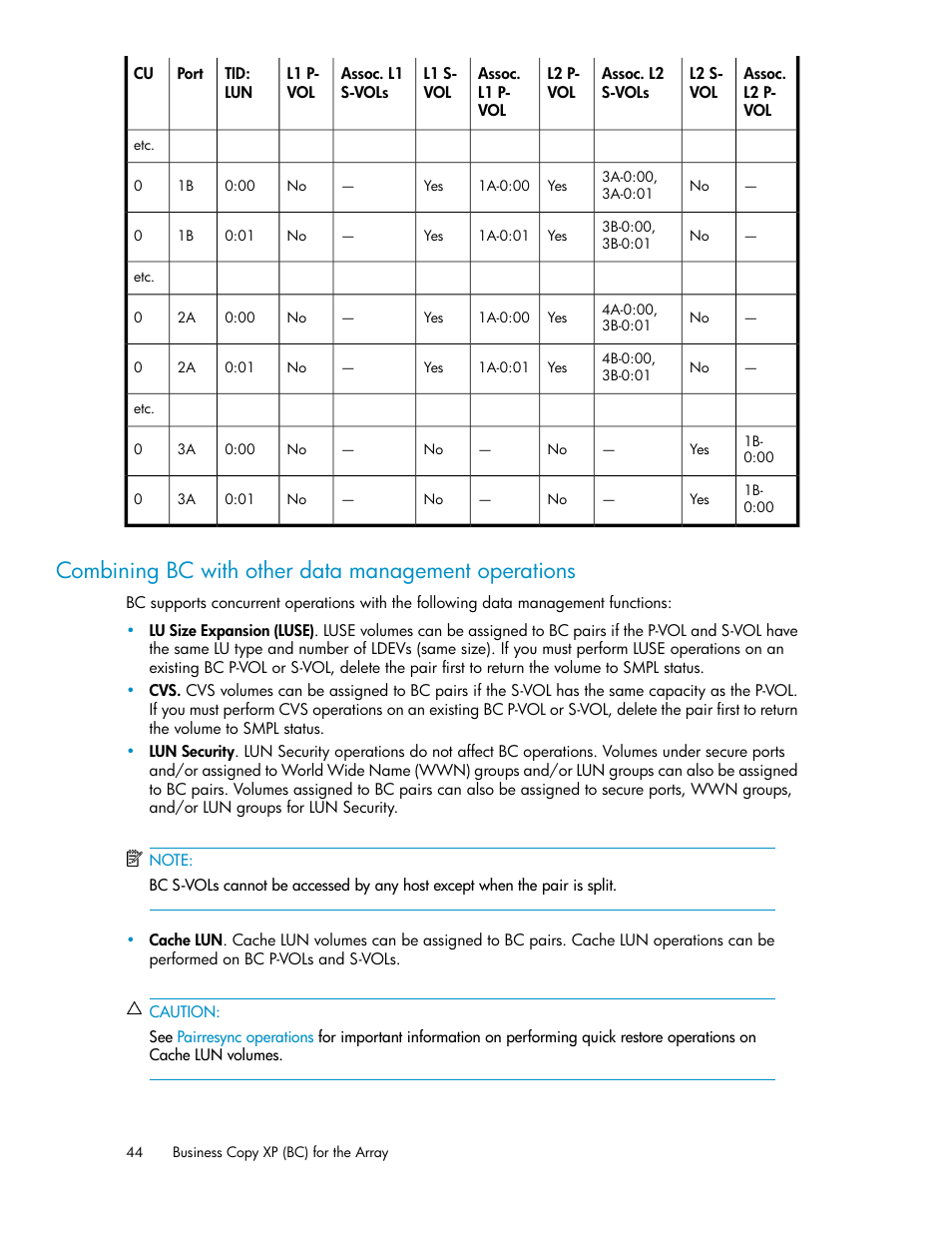 Combining bc with other data management operations | HP XP Business Copy Software User Manual | Page 44 / 98