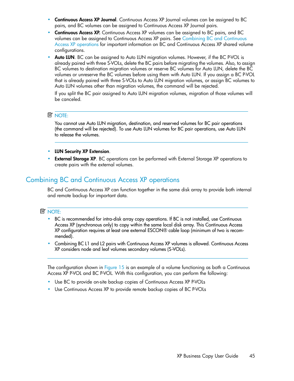 Combining bc and continuous access xp operations | HP XP Business Copy Software User Manual | Page 45 / 98