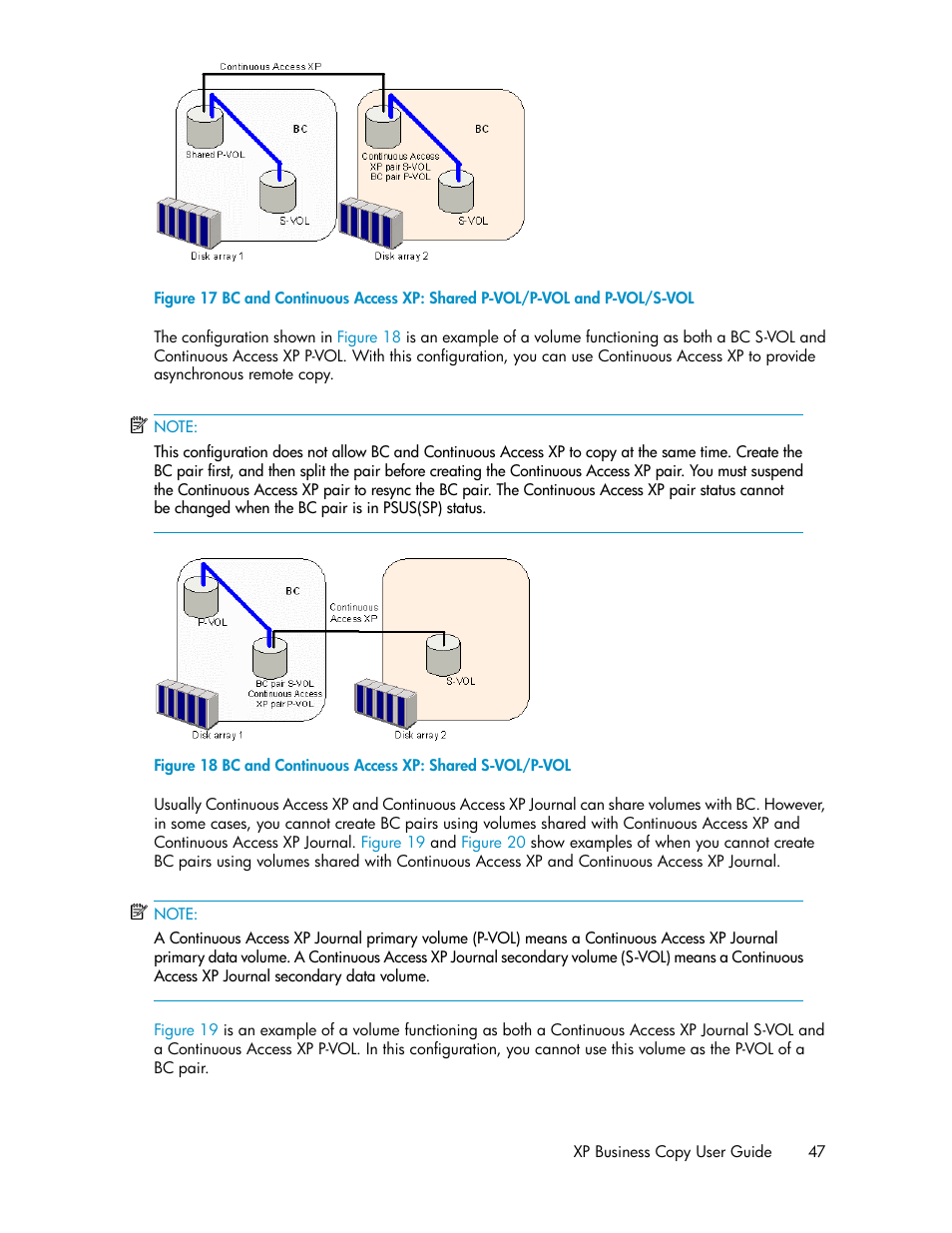 Bc and continuous access xp: shared s-vol/p-vol, Figure 17 | HP XP Business Copy Software User Manual | Page 47 / 98