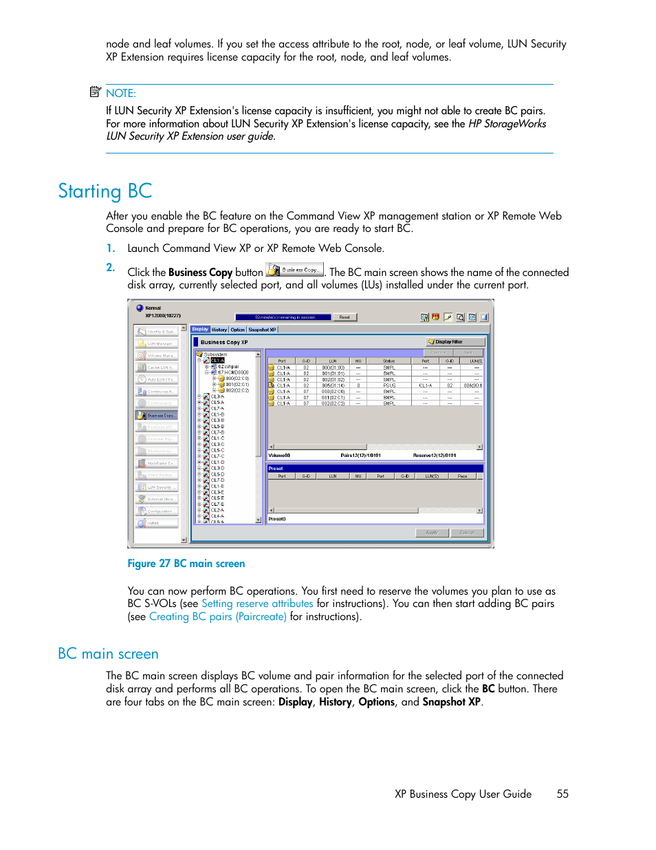 Starting bc, Bc main screen | HP XP Business Copy Software User Manual | Page 55 / 98