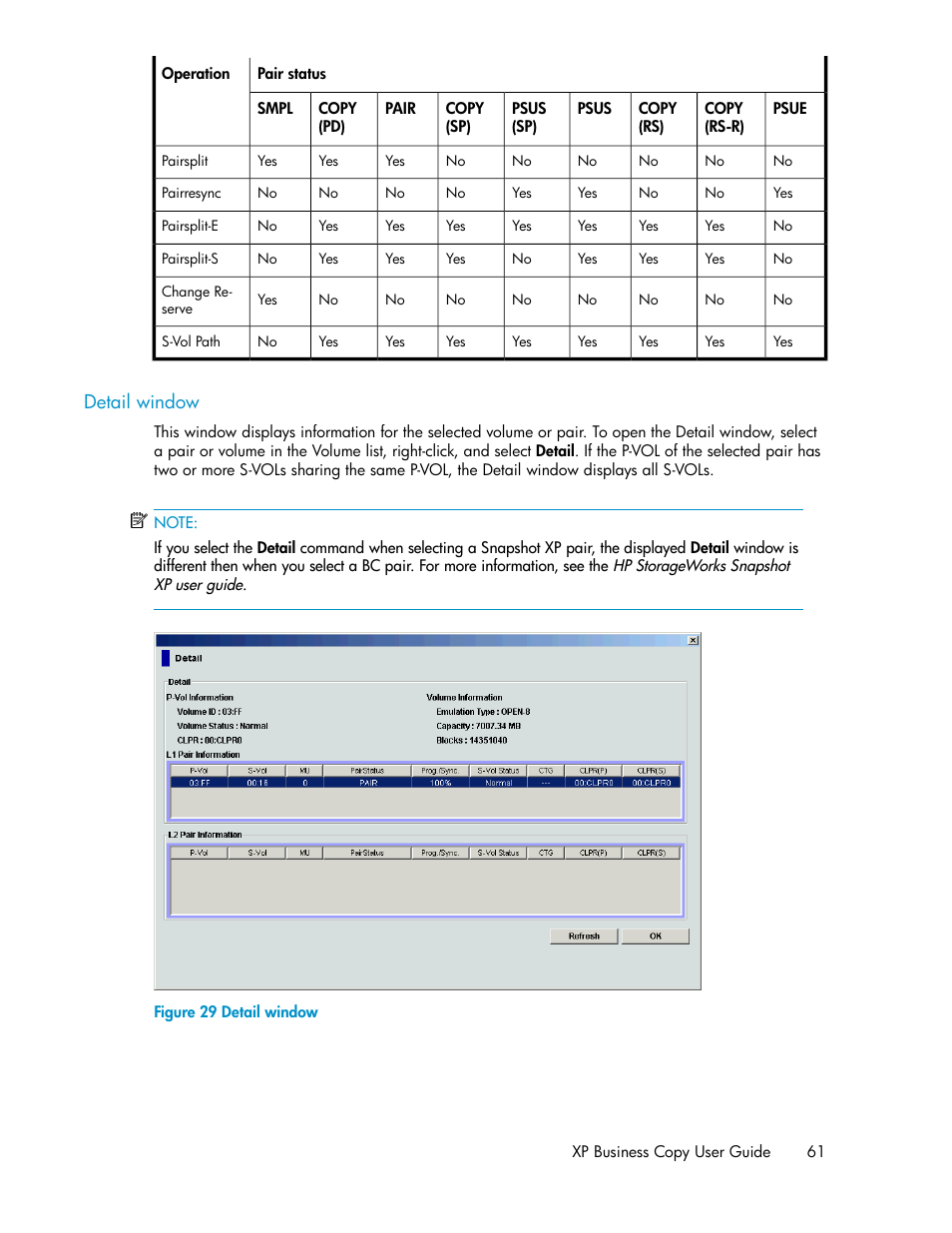 Detail window | HP XP Business Copy Software User Manual | Page 61 / 98